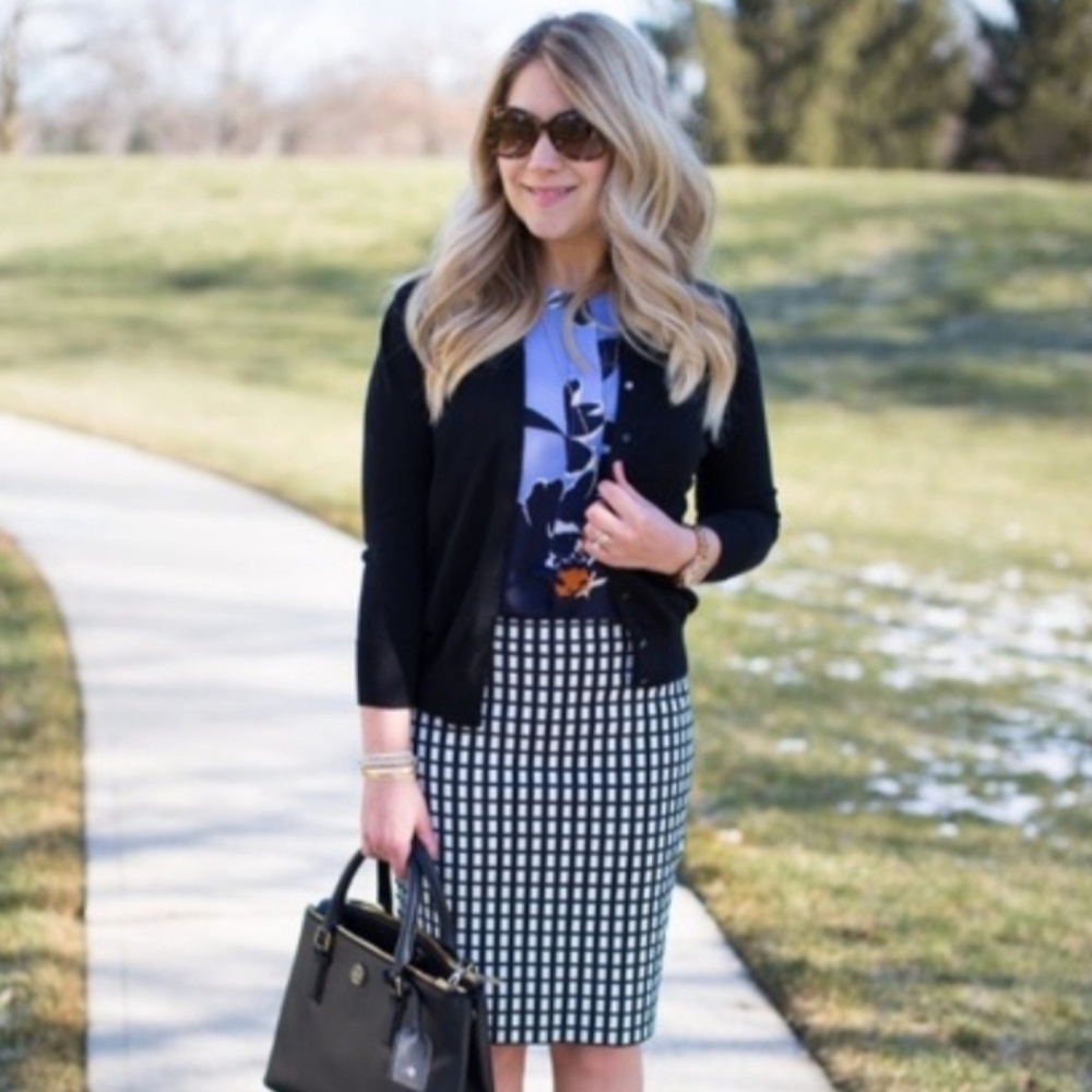 J.Crew The Pencil Skirt  black & white Houndstooth print size 4 NWT